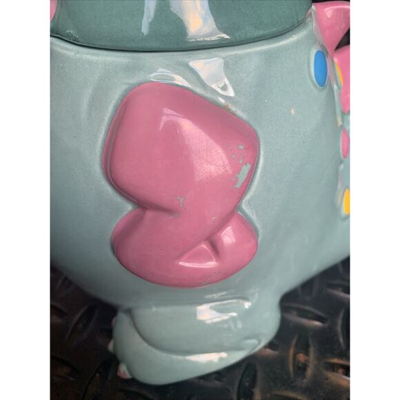 Vintage Kitsch Cute Candy Dapper Dragon Cookie Jar Bowtie Green Pink *Scratched* - Picture 13 of 13